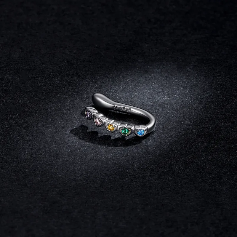 (image for) Pandora Style Rainbow Heart Ear clip - BSE573 - View 5