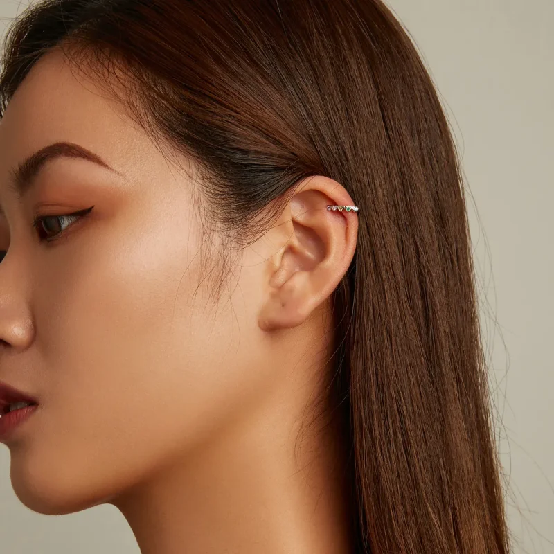 (image for) Pandora Style Rainbow Heart Ear clip - BSE573 - View 7