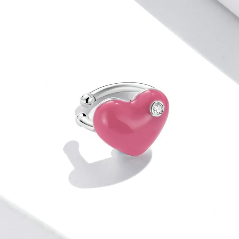 (image for) Pandora Style Rose Red Heart Ear clip - SCE1362 - View 2