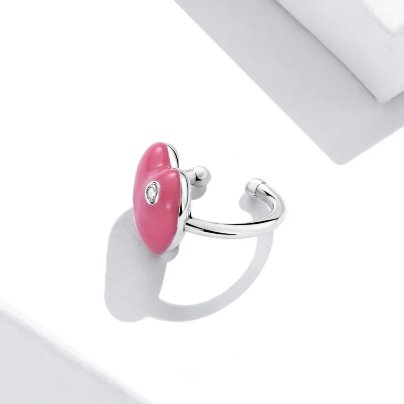 (image for) Pandora Style Rose Red Heart Ear clip - SCE1362 - View 3