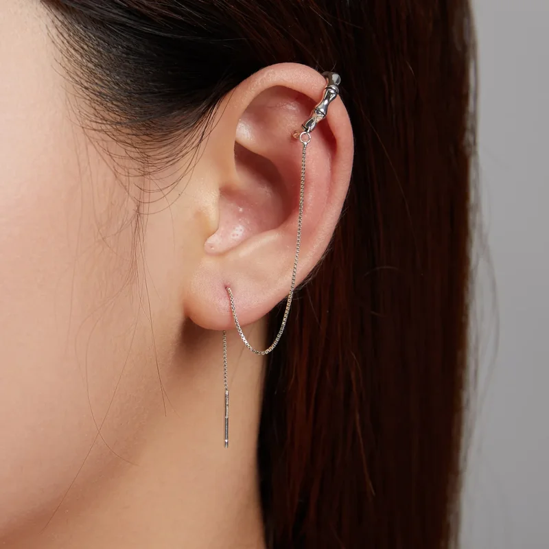 (image for) Pandora Style Silver Bamboo Ear clip - BSE511 - View 7