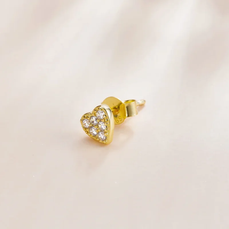 (image for) Pandora Style 18ct Gold Plated Asymmetric Heart Stud Earrings - SCE1056 - View 2