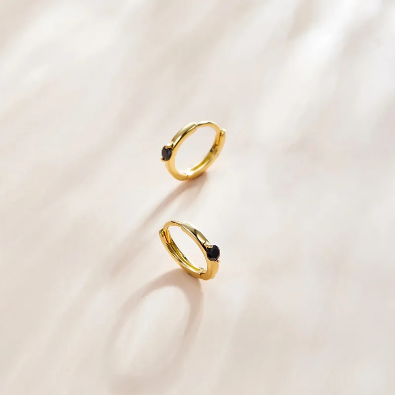 (image for) Pandora Style 18ct Gold Plated Ball Hoop Earrings - SCE1050-BK - View 2