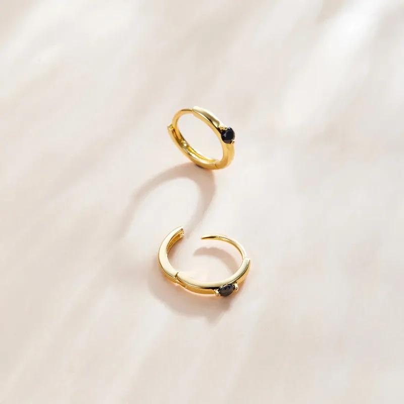 (image for) Pandora Style 18ct Gold Plated Ball Hoop Earrings - SCE1050-BK - View 3