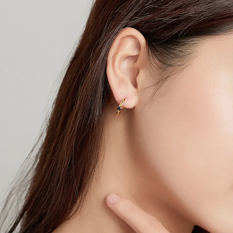 (image for) Pandora Style 18ct Gold Plated Ball Hoop Earrings - SCE1050-BK - View 4