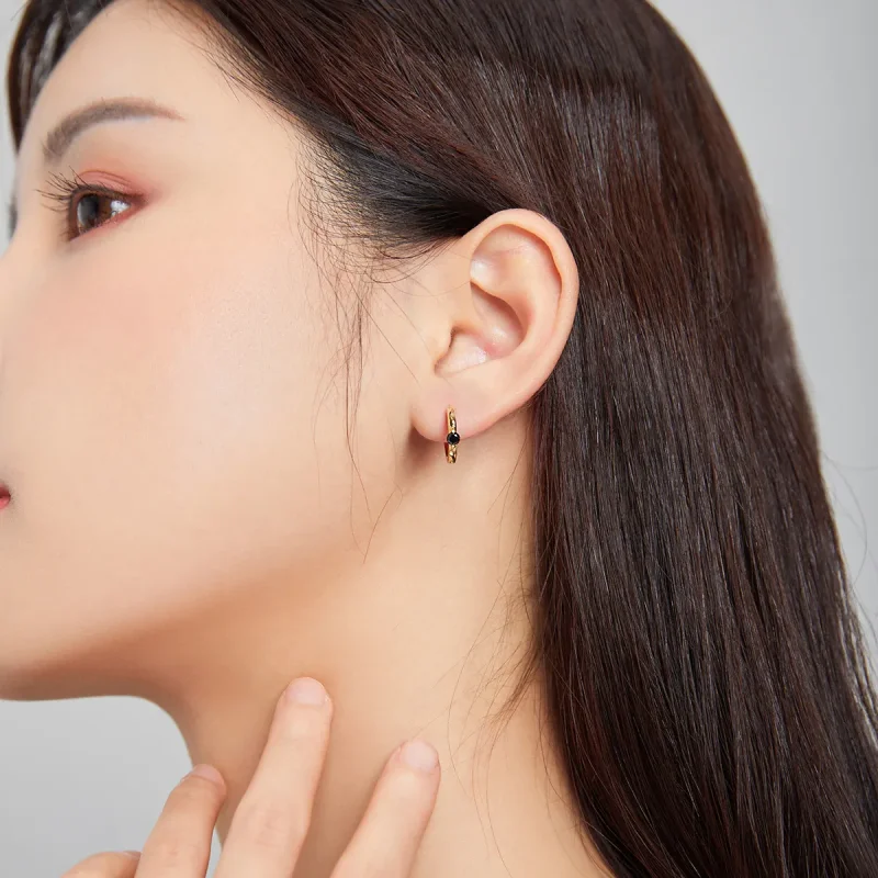 (image for) Pandora Style 18ct Gold Plated Ball Hoop Earrings - SCE1050-BK - View 5