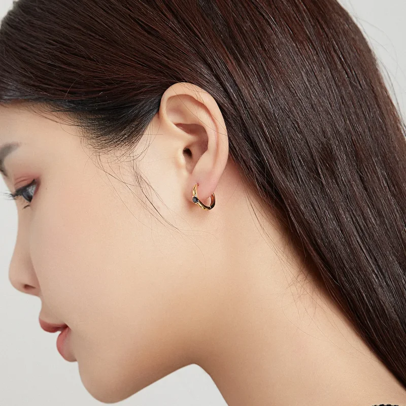 (image for) Pandora Style 18ct Gold Plated Ball Hoop Earrings - SCE1050-BK - View 6