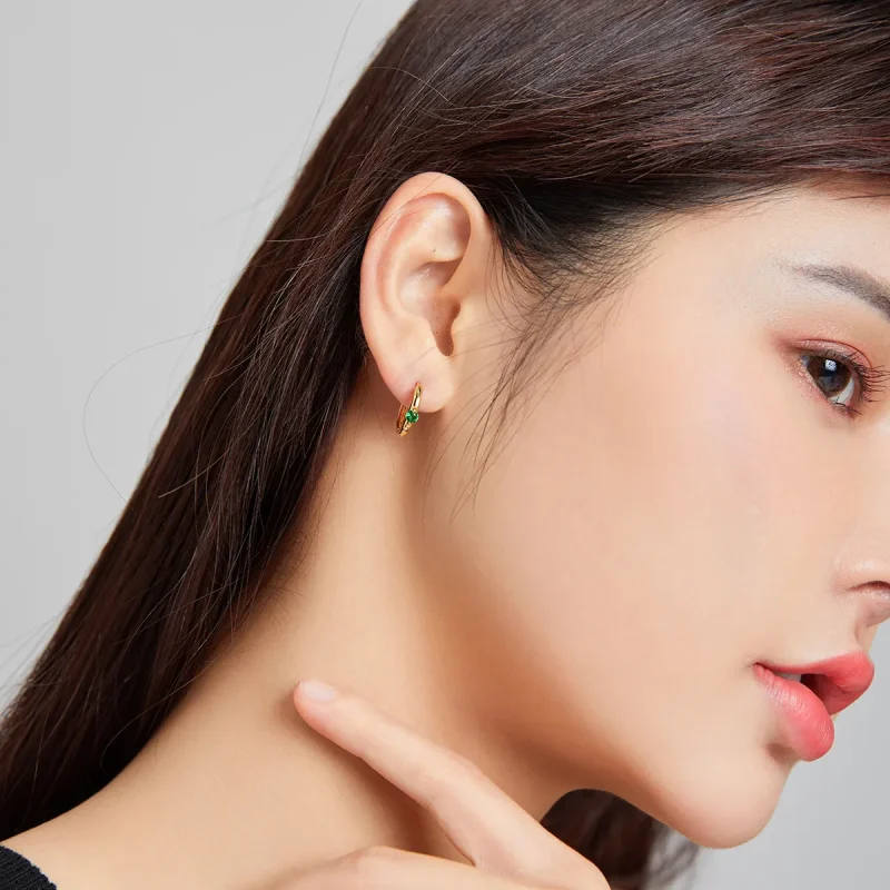 (image for) Pandora Style 18ct Gold Plated Ball Hoop Earrings - SCE1050-GN - View 4