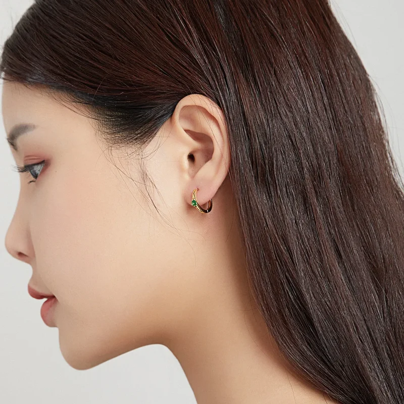 (image for) Pandora Style 18ct Gold Plated Ball Hoop Earrings - SCE1050-GN - View 6