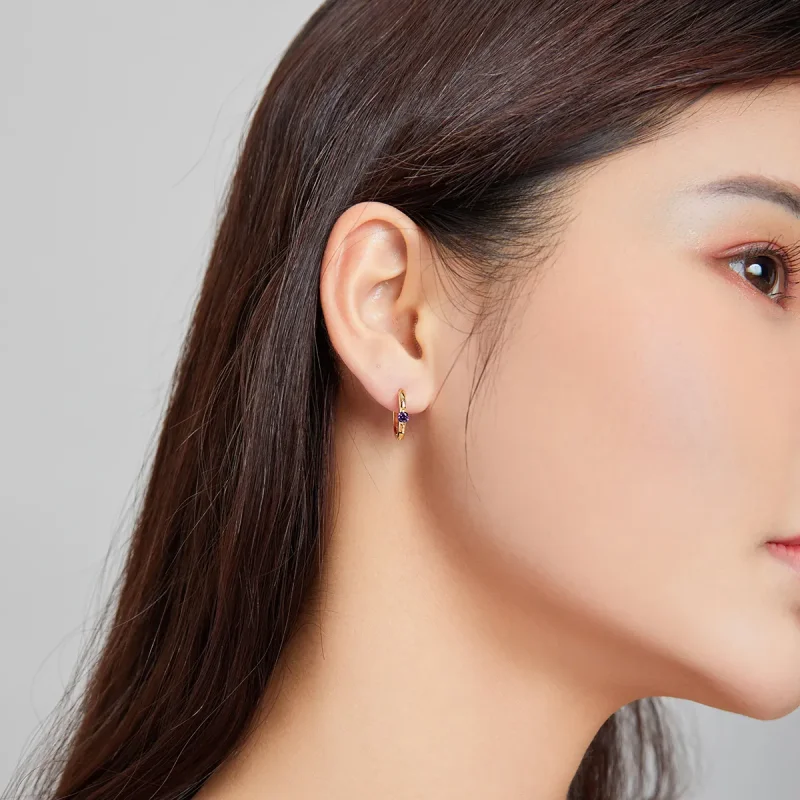 (image for) Pandora Style 18ct Gold Plated Ball Hoop Earrings - SCE1050-VT - View 4