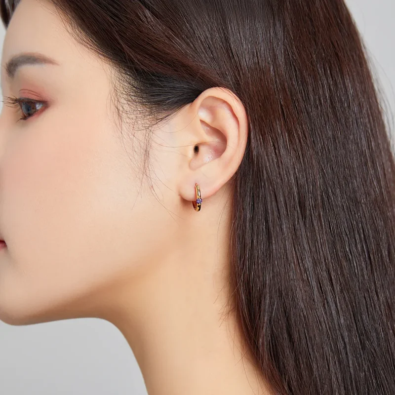 (image for) Pandora Style 18ct Gold Plated Ball Hoop Earrings - SCE1050-VT - View 6