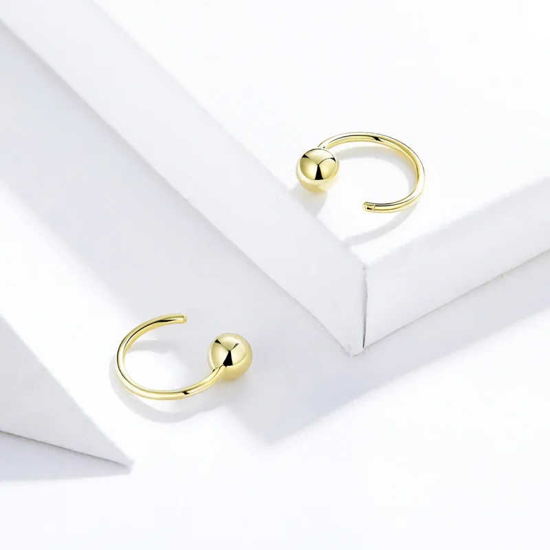 (image for) Pandora Style 18ct Gold Plated Ball Hoop Earrings - SCE782-B - View 4