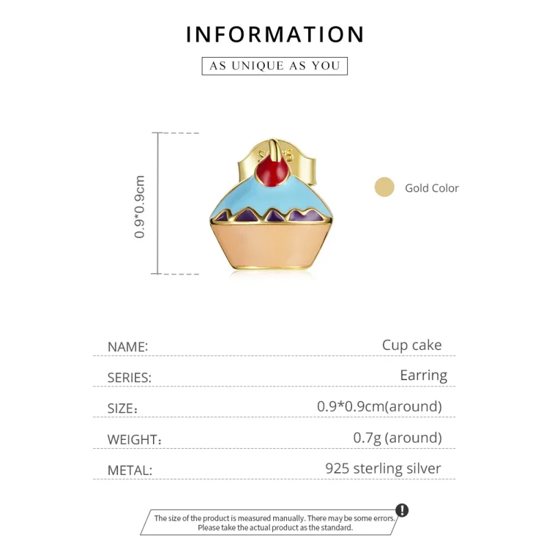 (image for) Pandora Style 18ct Gold Plated Cup Cake Stud Earrings - SCE1161 - View 4