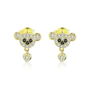 (image for) Pandora Style 18ct Gold Plated Cute Bear Stud Earrings - SCE788