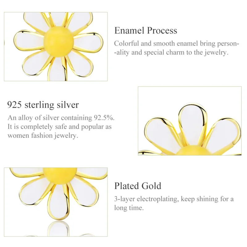 (image for) Pandora Style 18ct Gold Plated Daisy Stud Earrings - BSE203 - View 3