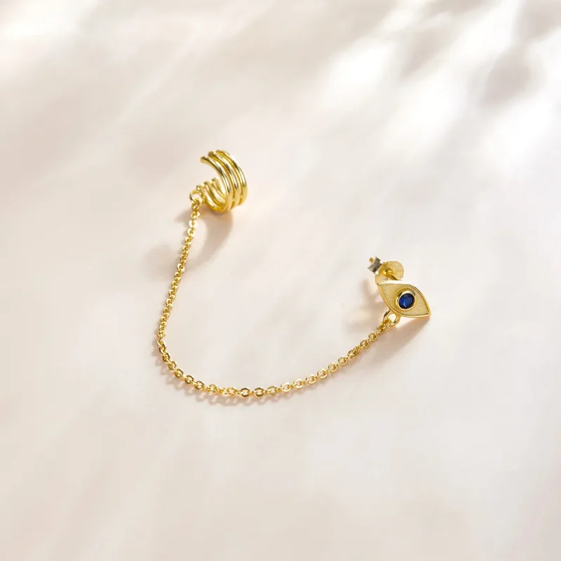 (image for) Pandora Style 18ct Gold Plated Devil'S Eye Dangle Earrings - SCE1096 - View 3