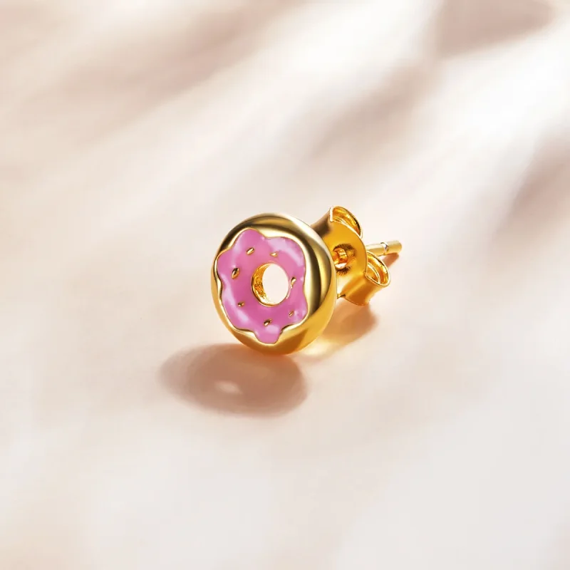 (image for) Pandora Style 18ct Gold Plated Donut Stud Earrings - SCE1163 - View 2