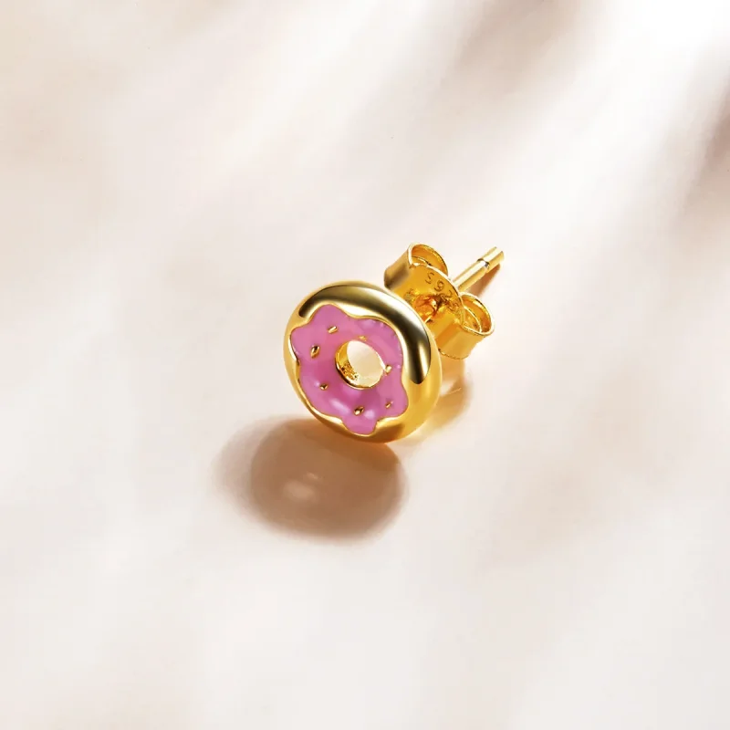 (image for) Pandora Style 18ct Gold Plated Donut Stud Earrings - SCE1163 - View 3
