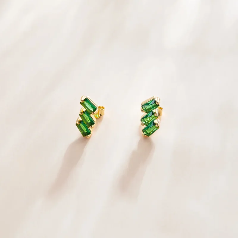 (image for) Pandora Style 18ct Gold Plated Emerald Solid Stud Earrings - SCE1051-GN - View 2
