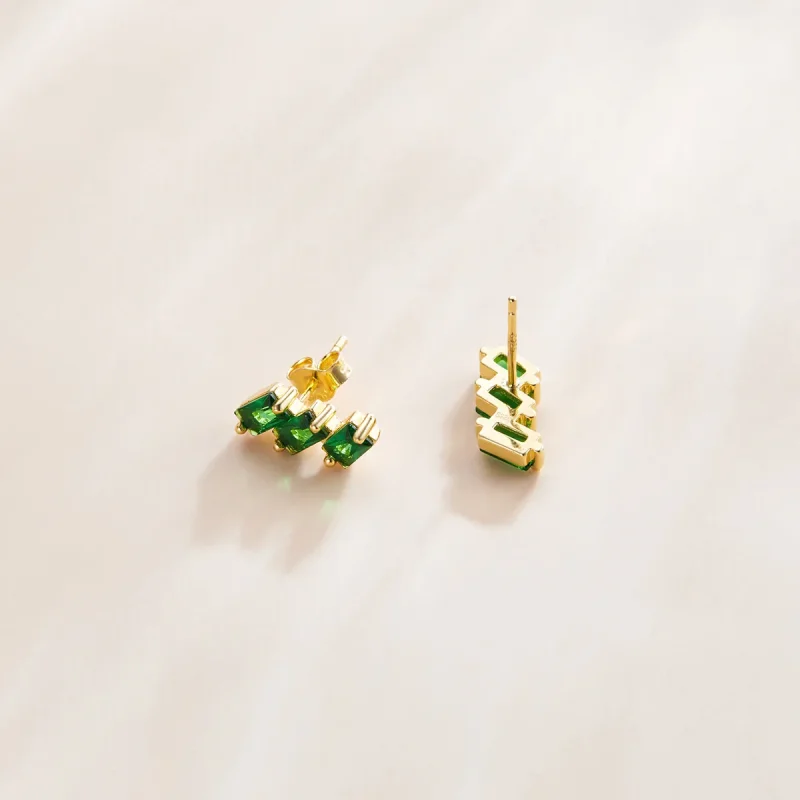 (image for) Pandora Style 18ct Gold Plated Emerald Solid Stud Earrings - SCE1051-GN - View 3
