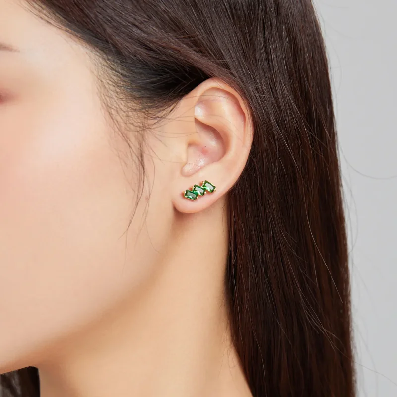 (image for) Pandora Style 18ct Gold Plated Emerald Solid Stud Earrings - SCE1051-GN - View 5