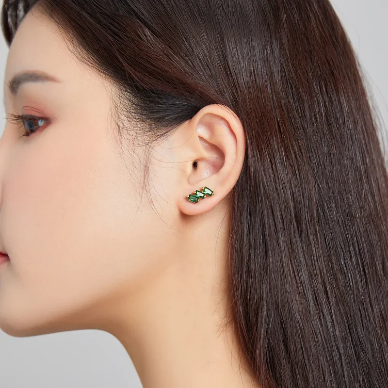 (image for) Pandora Style 18ct Gold Plated Emerald Solid Stud Earrings - SCE1051-GN - View 6