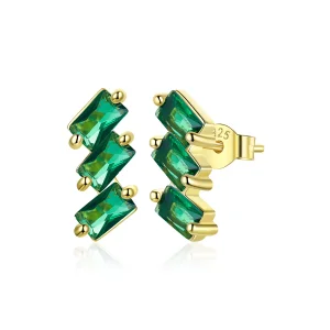 (image for) Pandora Style 18ct Gold Plated Emerald Solid Stud Earrings - SCE1051-GN