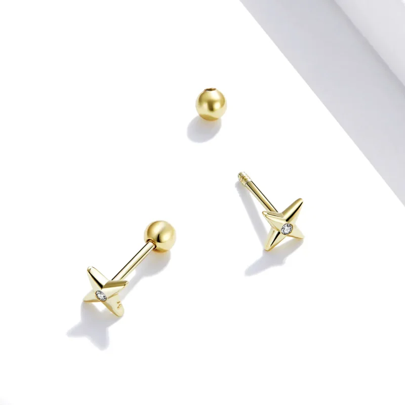 (image for) Pandora Style 18ct Gold Plated Golden Stars Stud Earrings - SCE1117 - View 2