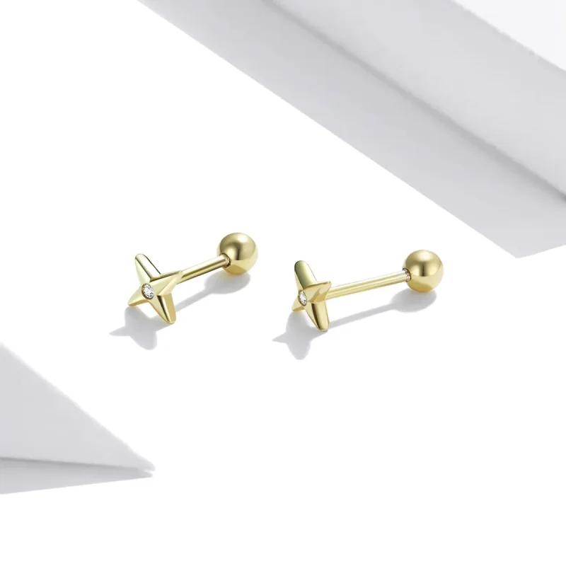 (image for) Pandora Style 18ct Gold Plated Golden Stars Stud Earrings - SCE1117 - View 4