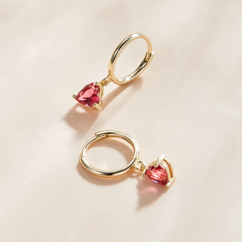 (image for) Pandora Style 18ct Gold Plated Hearts Dangle Earrings - SCE1019-RD - View 2