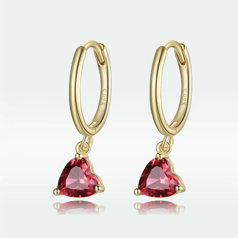 (image for) Pandora Style 18ct Gold Plated Hearts Dangle Earrings - SCE1019-RD - View 5