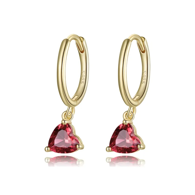 (image for) Pandora Style 18ct Gold Plated Hearts Dangle Earrings - SCE1019-RD