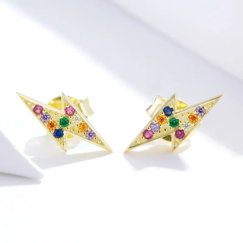 (image for) Pandora Style 18ct Gold Plated Lightning Stud Earrings - SCE806 - View 4
