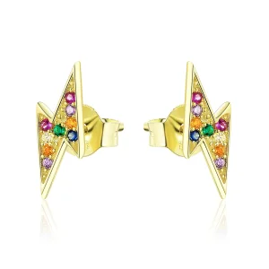 (image for) Pandora Style 18ct Gold Plated Lightning Stud Earrings - SCE806