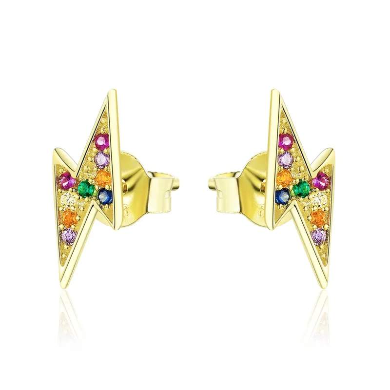 (image for) Pandora Style 18ct Gold Plated Lightning Stud Earrings - SCE806