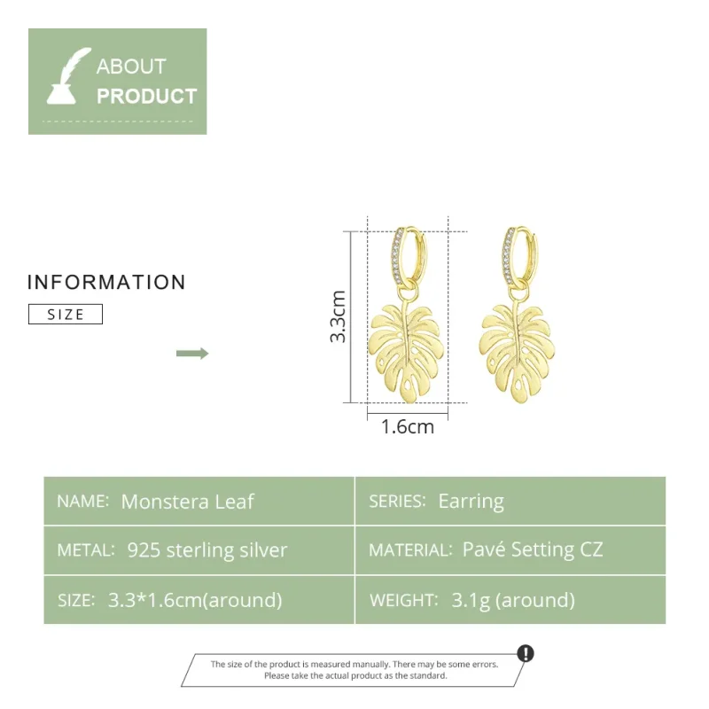 (image for) Pandora Style 18ct Gold Plated Monstera Leaf Dangle Earrings - BSE223 - View 3
