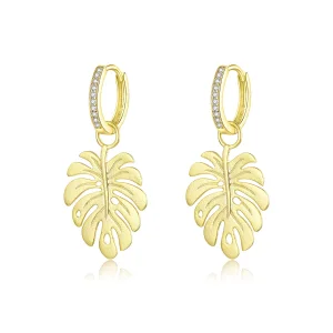 (image for) Pandora Style 18ct Gold Plated Monstera Leaf Dangle Earrings - BSE223