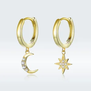 (image for) Pandora Style 18ct Gold Plated Moon & Star Dangle Earrings - SCE785