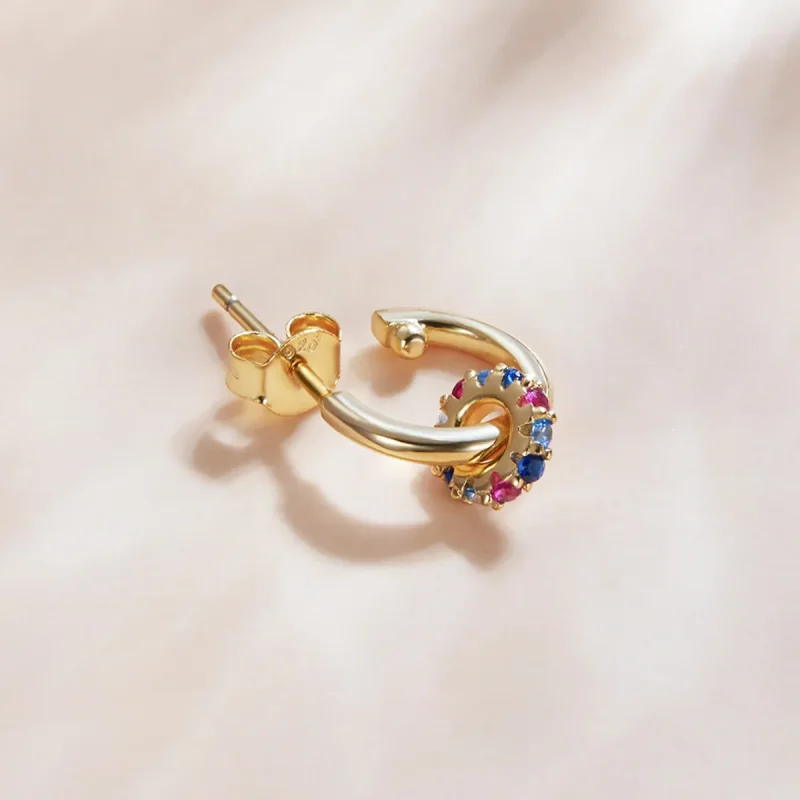 (image for) Pandora Style 18ct Gold Plated Mysterious Spain Colorful Circle Hoop Earrings - - View 2