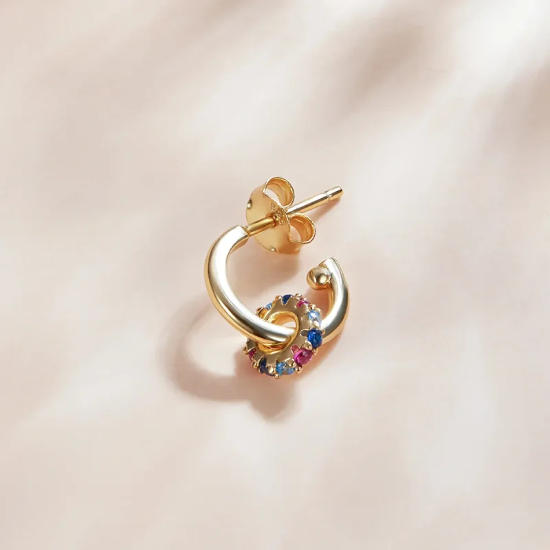 (image for) Pandora Style 18ct Gold Plated Mysterious Spain Colorful Circle Hoop Earrings - - View 3