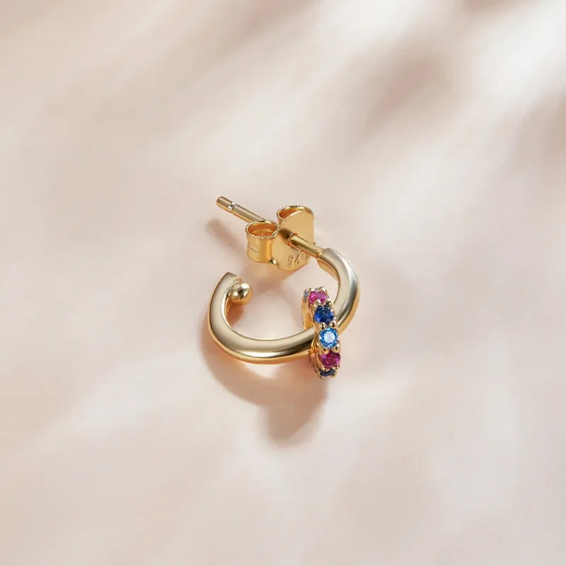 (image for) Pandora Style 18ct Gold Plated Mysterious Spain Colorful Circle Hoop Earrings - - View 4