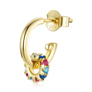 (image for) Pandora Style 18ct Gold Plated Mysterious Spain Colorful Circle Hoop Earrings - SCE1148