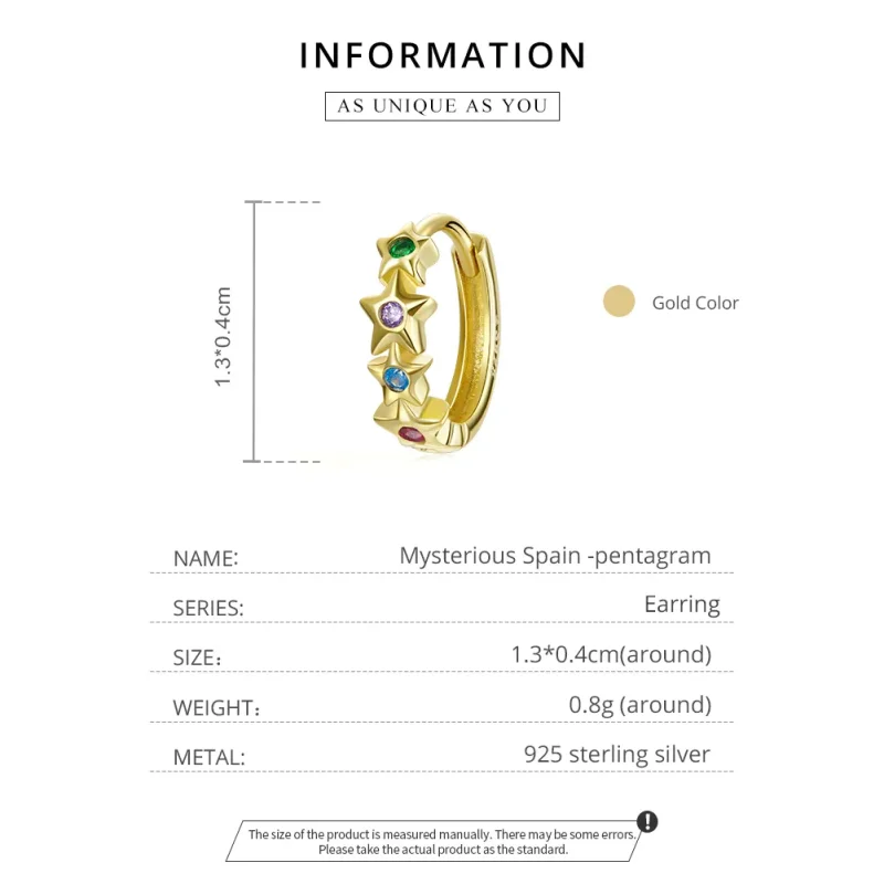 (image for) Pandora Style 18ct Gold Plated Mysterious Spain Pentagram Hoop Earrings - SCE115 - View 4