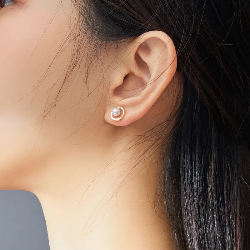 (image for) Pandora Style 18ct Gold Plated Pearl Stud Earrings - SCE802 - View 6