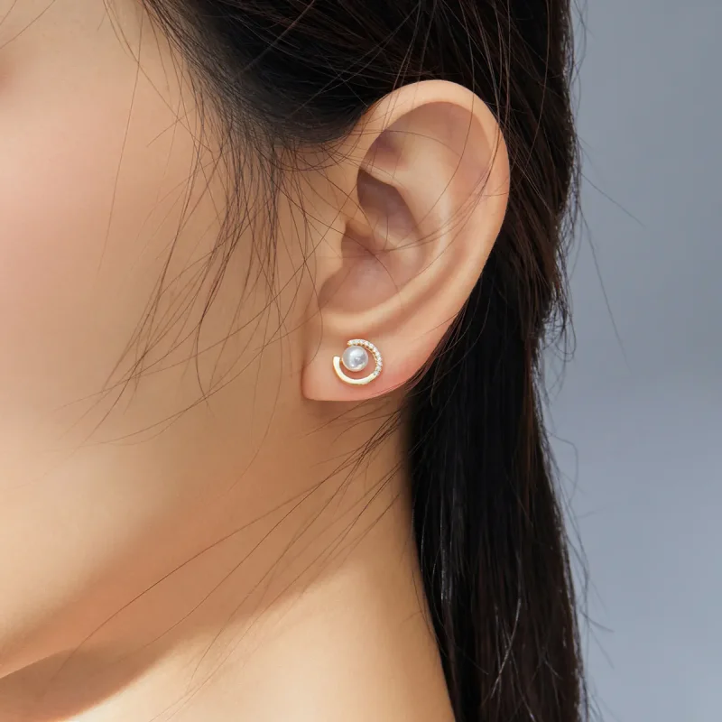 (image for) Pandora Style 18ct Gold Plated Pearl Stud Earrings - SCE802 - View 7