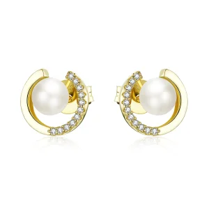(image for) Pandora Style 18ct Gold Plated Pearl Stud Earrings - SCE802