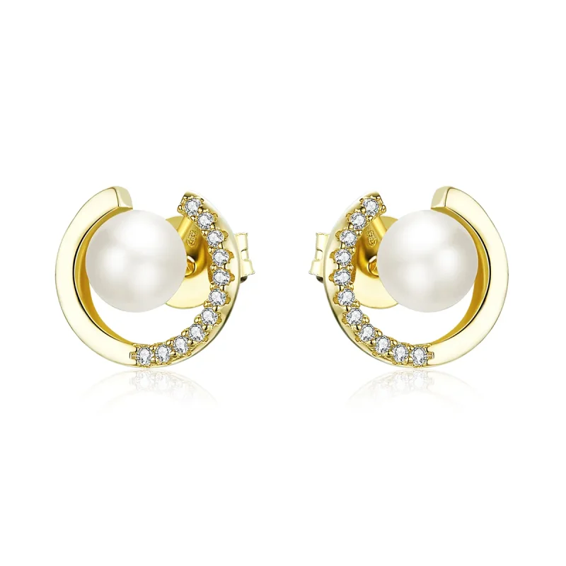 (image for) Pandora Style 18ct Gold Plated Pearl Stud Earrings - SCE802