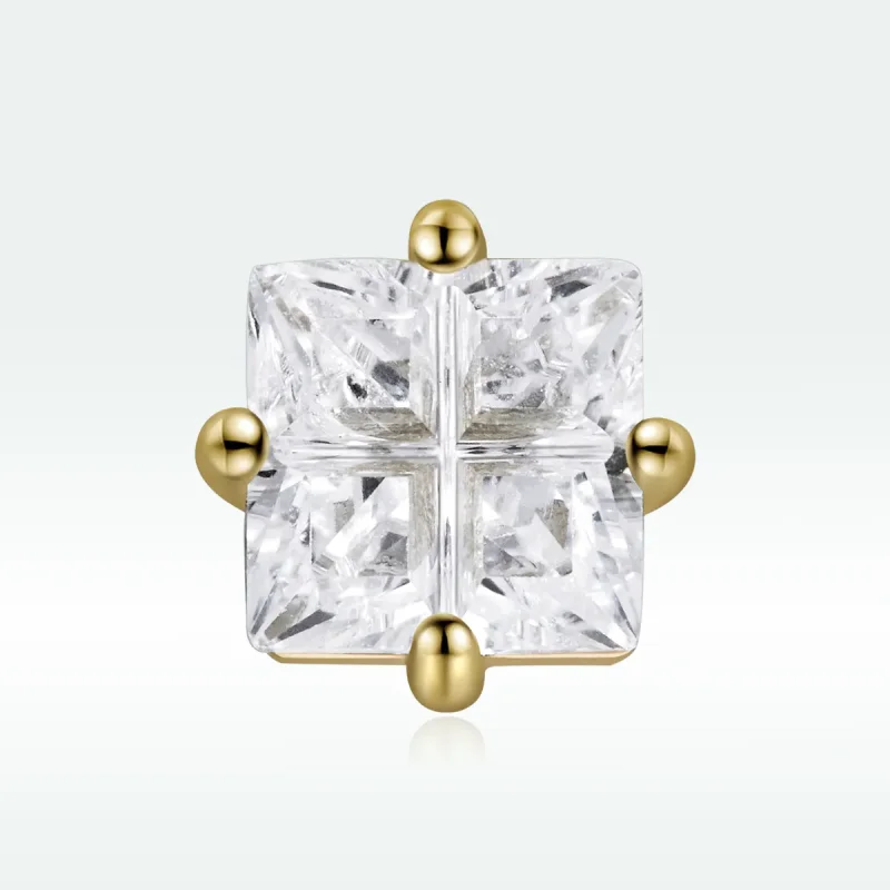 (image for) Pandora Style 18ct Gold Plated Princess Square Zirconium Stud Earrings - SCE1090 - View 3