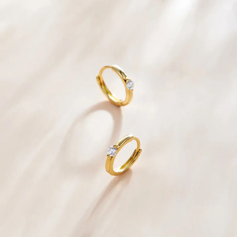 (image for) Pandora Style 18ct Gold Plated Shining Diamond Hoop Earrings - SCE1050-B - View 2