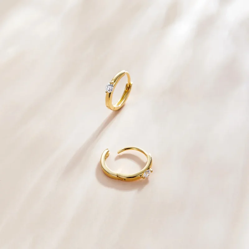 (image for) Pandora Style 18ct Gold Plated Shining Diamond Hoop Earrings - SCE1050-B - View 3